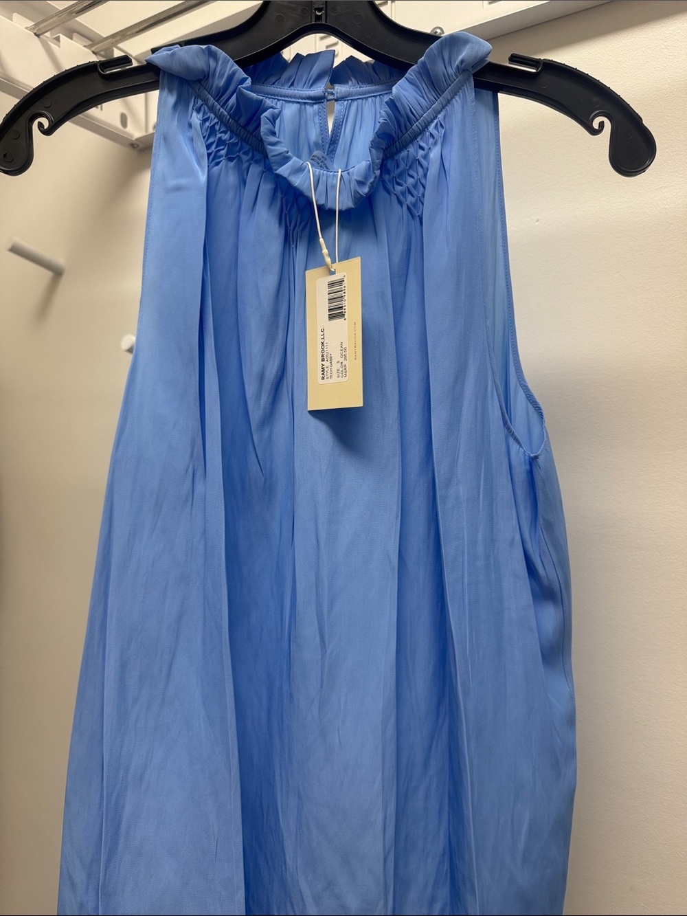 Ramy Brook Sky Blue Sleeveless Smocked Neck Camisole—SMALL